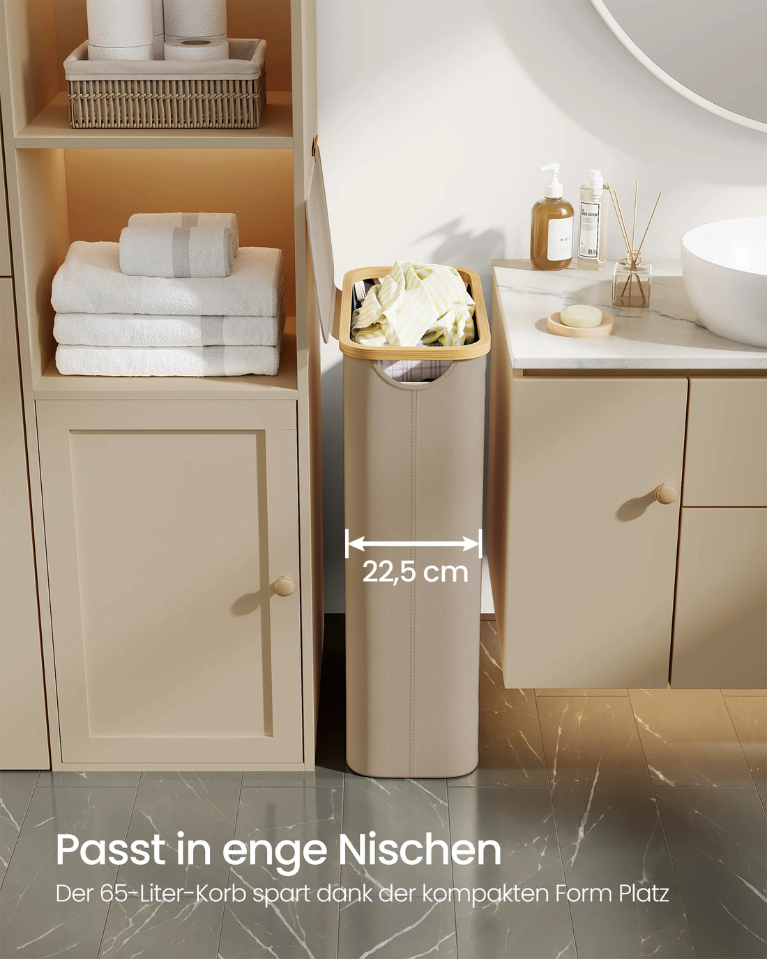 SONGMICS laundry basket with Lid 65 L Laundry Collector Space Saving Removable Laundry Bag Bamboo Handles Folding